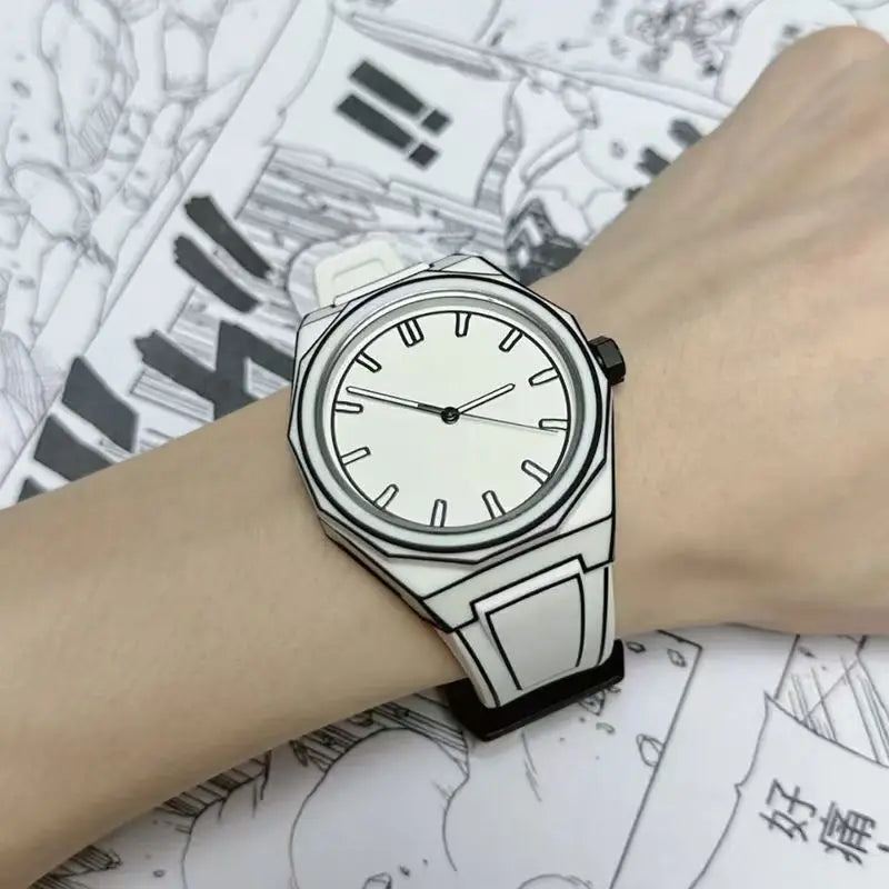 MAYZHISU Men's Watches Comic-book Style Men Quartz Wristwatch Silicone Strap Waterproof Cartoon Luxury Unisex Male's Clock Watch