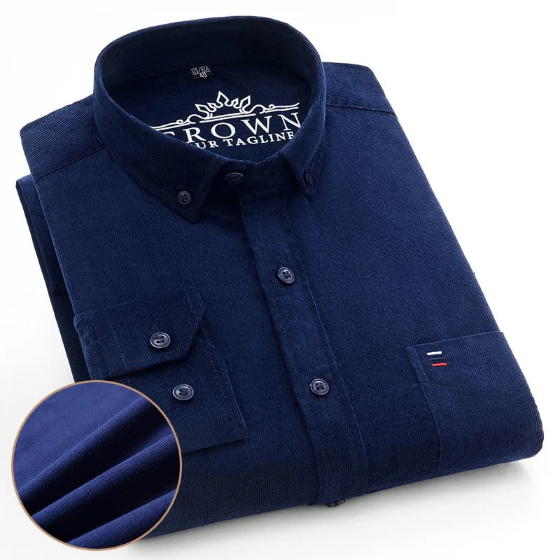 7XL 6XL Cotton Corduroy Shirt Men’s Long Sleeve Casual Regular Fit Soft Comfortable Pocket Dress Shirts For Male Blouse Clothes