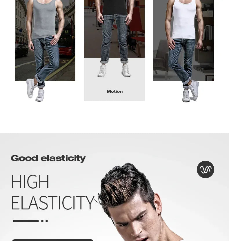 5PCS Men's summer trendy slim-fit hurdling style, modal, wearing a white undershirt underneath, men's tight-fitting