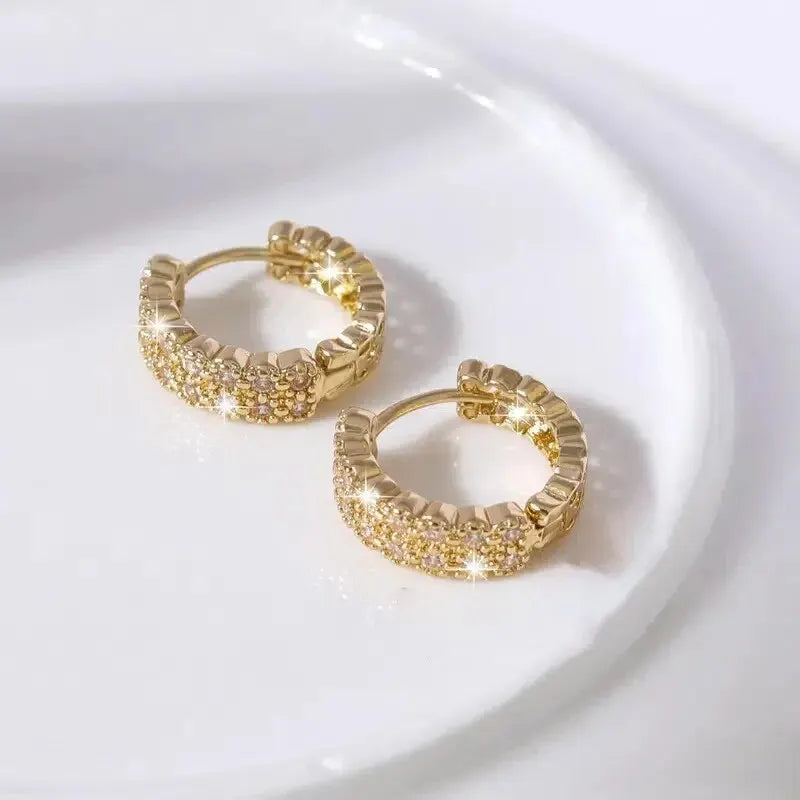 Trendy Gold Color Cubic Zirconia Round Copper Earrings For Women Metal Crystal Earring Party Birthday Everyday Jewelry