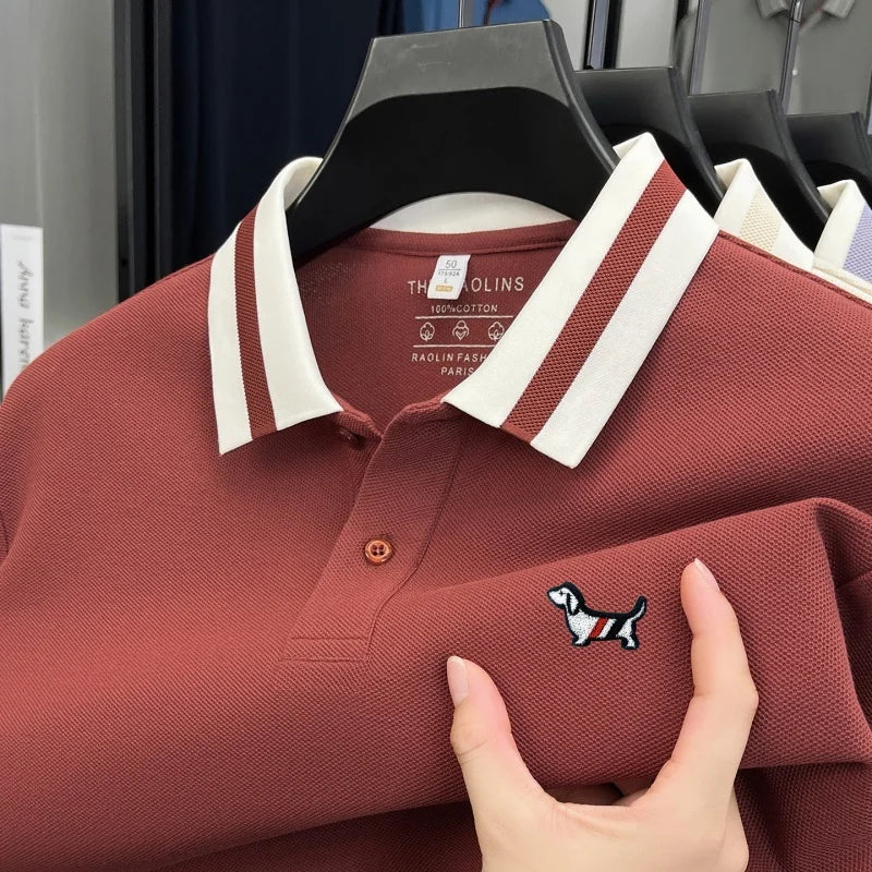Luxury Brand Men's 100% Cotton Print Long Sleeve Polo Shirt Original Autumn Design Simple Trendy Business Lapel T-shirt Menswear