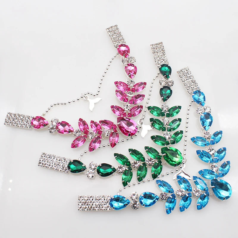 1pcs Silver Sparkling Crystal Link Buckle Handmade Metal Swimsuit Bikini Herringbone Drag Chain Decoration