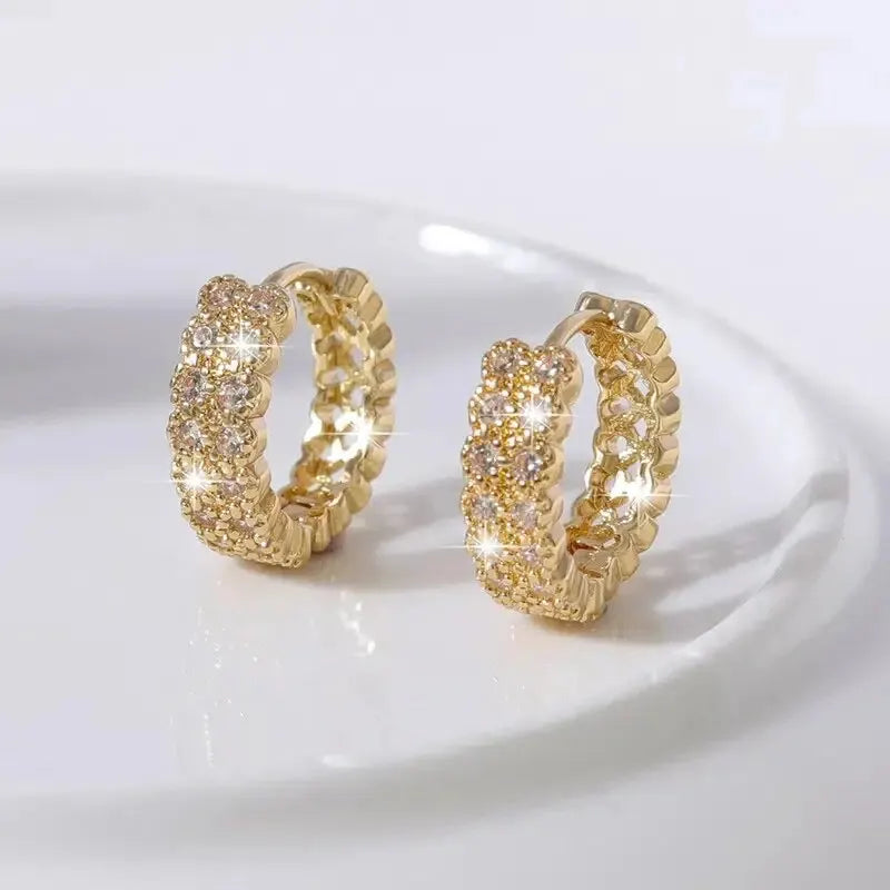 Trendy Gold Color Cubic Zirconia Round Copper Earrings For Women Metal Crystal Earring Party Birthday Everyday Jewelry