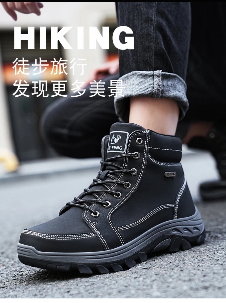 Yellow Ankle Boots Cowboy Footwear Snow Warm Fur Sneakers Padded Trekking Black Waterproof Leather Men Hiking Shoe Winter Summer