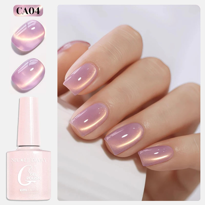 NICOLE DIARY Glass Beads Cat Magnetic Gel Nail Polish Spring Summer Gel Nail Sparkly Gel Varnish Soak off Nail Manicure Art