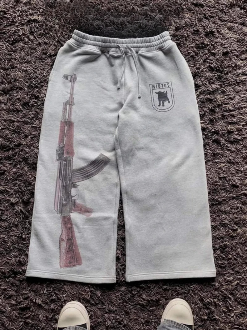 Fitness Hip Hop Harajuku Y2K Wide Leg Sweatpants Y2K Gothic Graffiti High Waisted Lounge Pants Athletic Joggers Pants Pockets