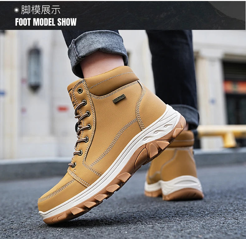 Yellow Ankle Boots Cowboy Footwear Snow Warm Fur Sneakers Padded Trekking Black Waterproof Leather Men Hiking Shoe Winter Summer