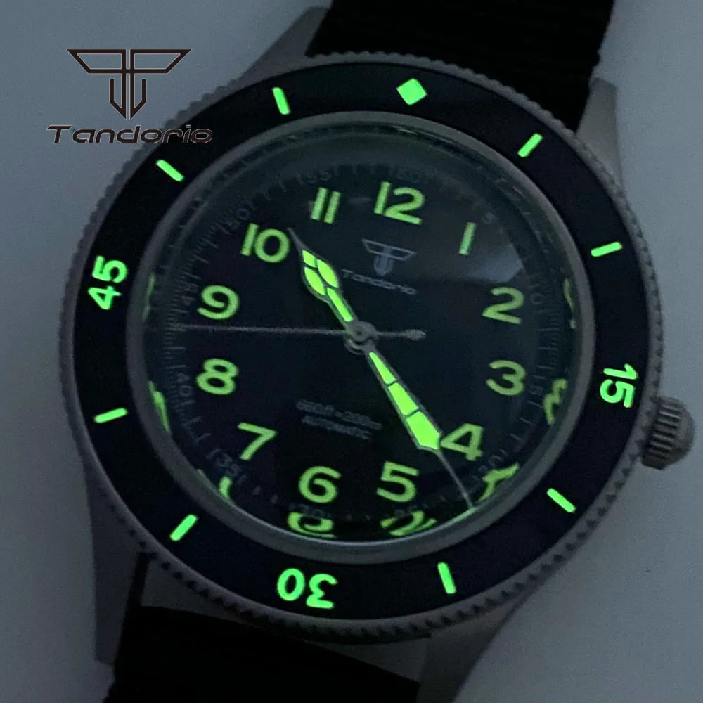 Tandorio Mechanical 40mm 50-Fathoms Style Men Watch Miyota8215/PT5000 Movt Domed Sapphire Glass Waterproof Wristwatch Luminous