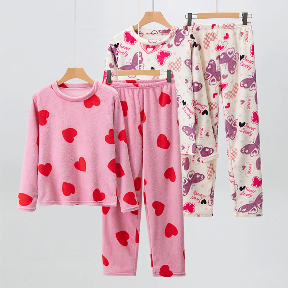 2-Piece Sisters Long-sleeved Trousers Suit girl Sweet And Lovely Home Clothes Teenagers Casual Round Neck Shirt Elastic Waist Pa