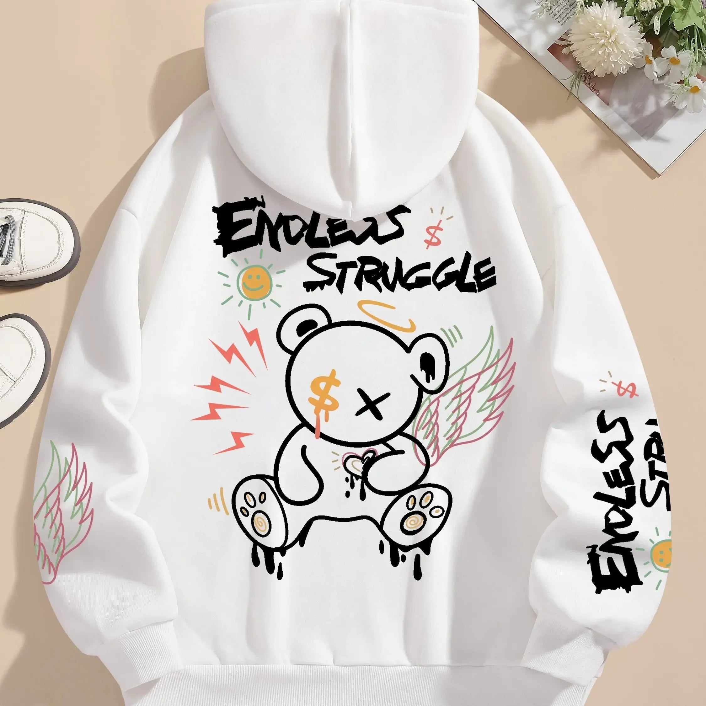 New Winter-Spring Couple Style Personalized Bear Pattern Hoodie -Comfortable Loose-Fitting Casual Top - Multiple Sizes Available