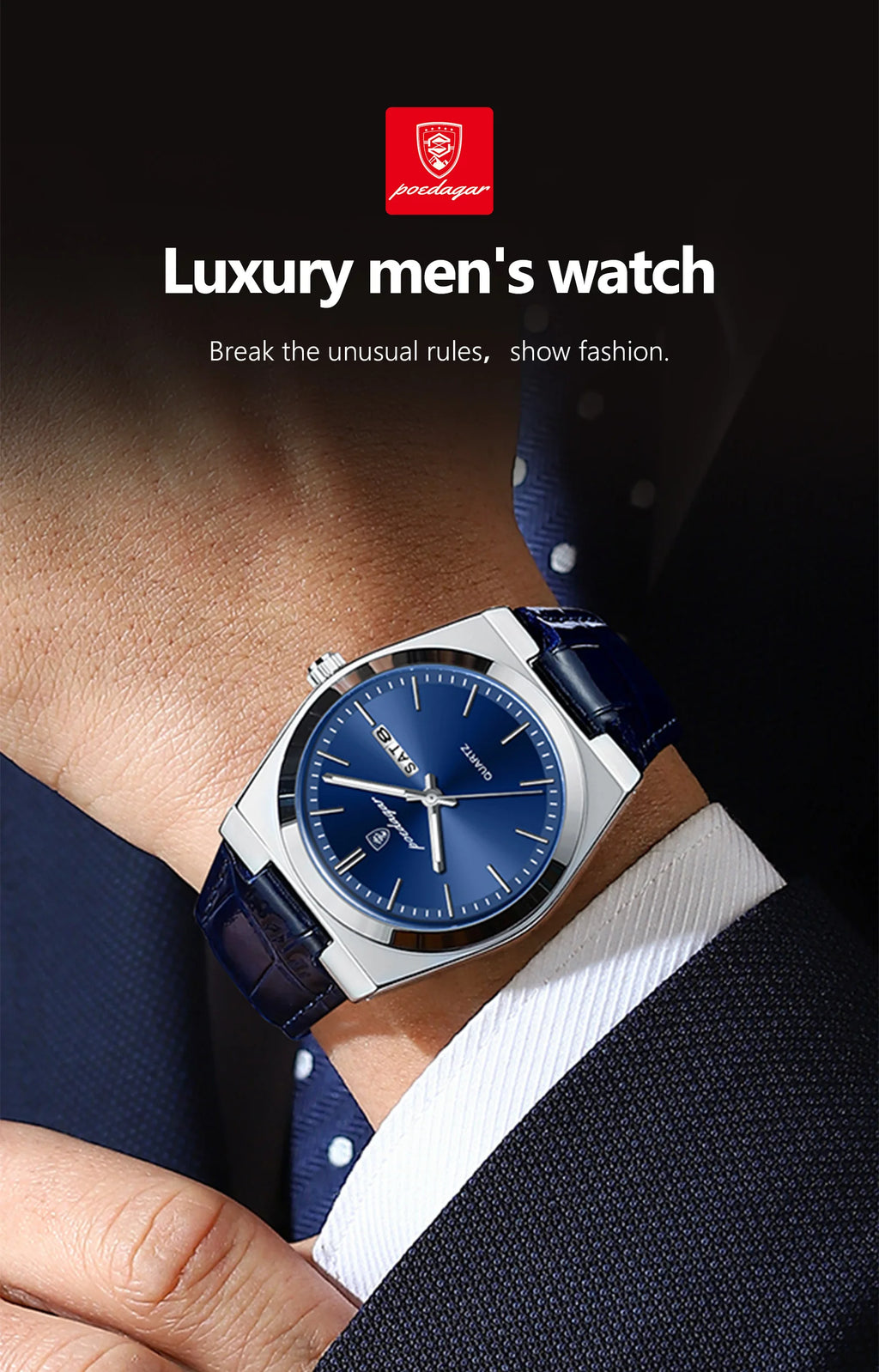 POEDAGAR Luxury Watch for Men Military Leather Man Wristwatch Quartz Clock Waterproof Luminous Date Week Men's Watches Reloj+box