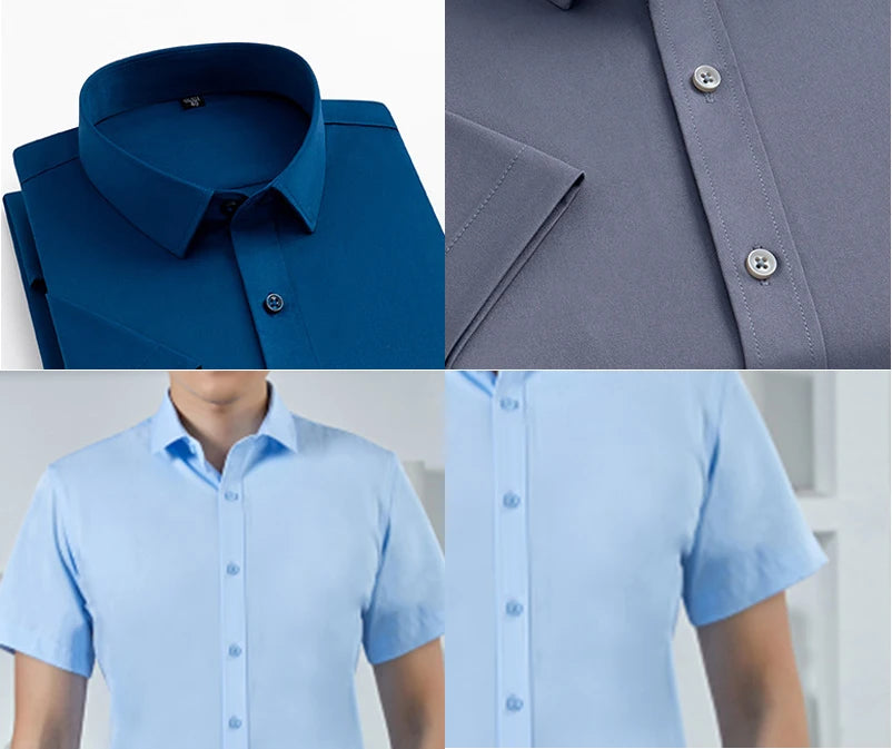 Men's Short Sleeve Shirts Summer Solid Color Polyester Turn Down Color Standard Fit Fashion Elegant Business Smart Dress Shirts