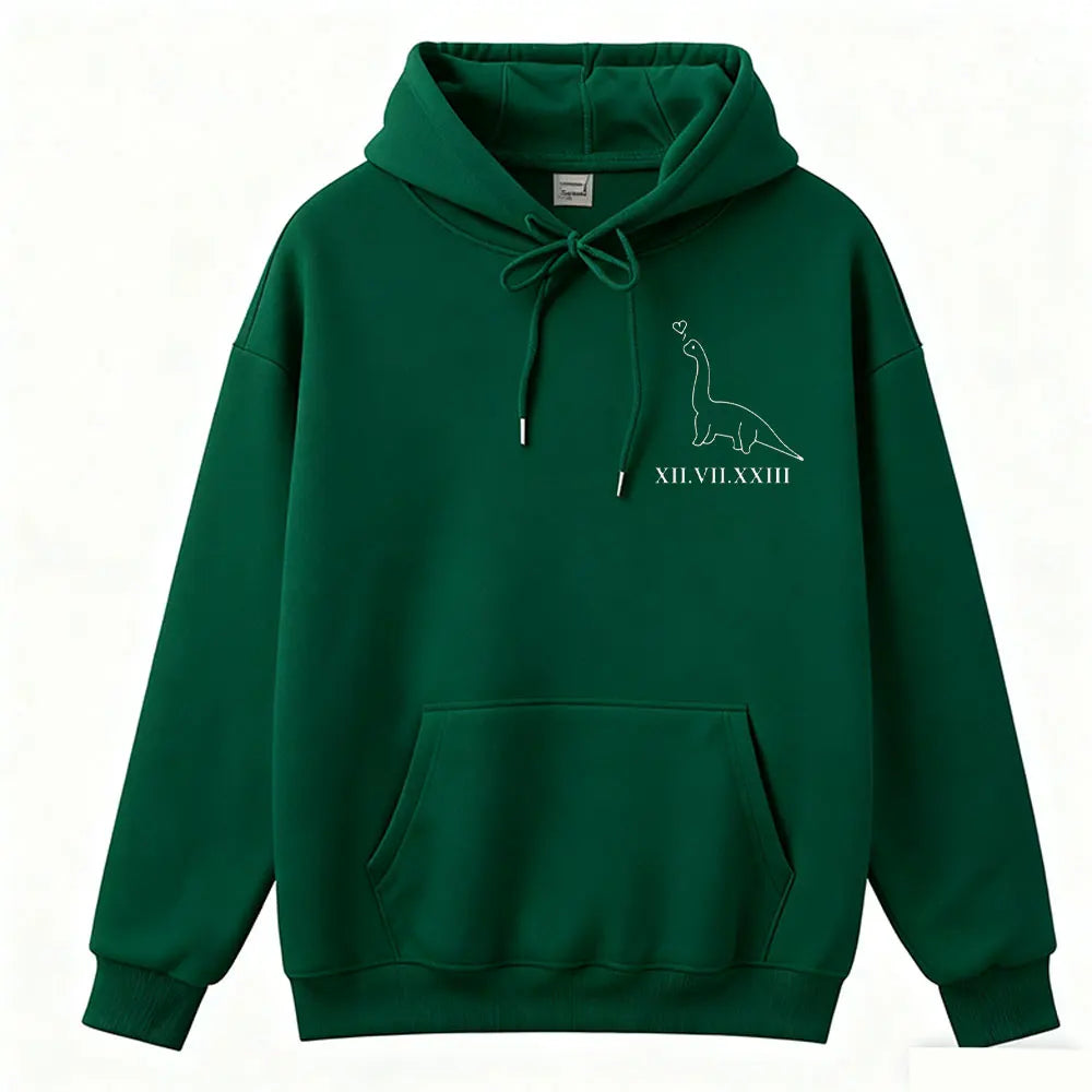 Couples  Hoodies Matching Dino Dinosaur Hoodie Custom Date Roman Numerals Matching Anniversary Gift Women Men Tops Long Sleeve