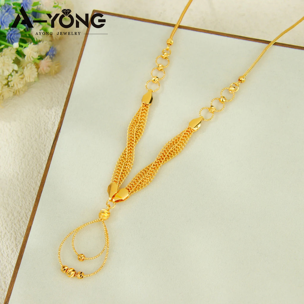 Dubai Fashion Waterdrop Jewelry Set 24k Gold Plated Arabic Exquisite Beads Necklace Bracelet Earrings Oman Bridal Jewelrys