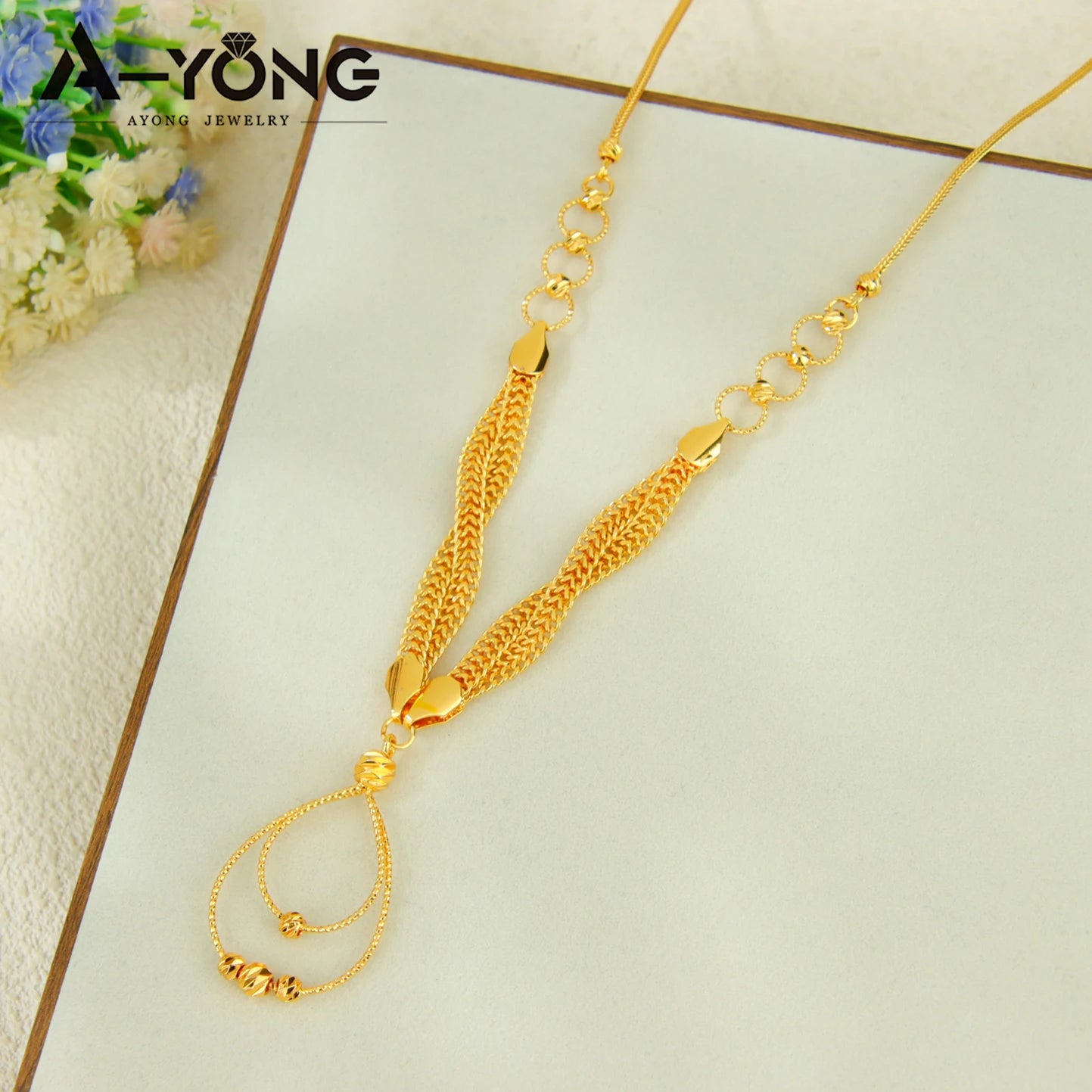 Dubai Fashion Waterdrop Jewelry Set 24k Gold Plated Arabic Exquisite Beads Necklace Bracelet Earrings Oman Bridal Jewelrys