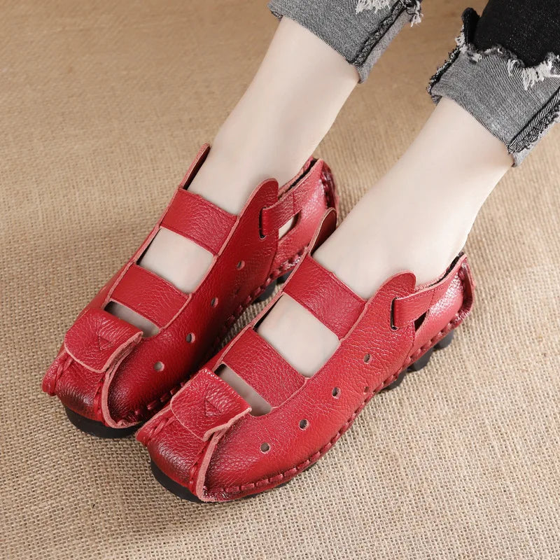 Summer Fashion Sandals 2024 New Leather Women's Shoes Soft Bottom Flat Personality Casual Women's Sandals Retro Handmade Sandals