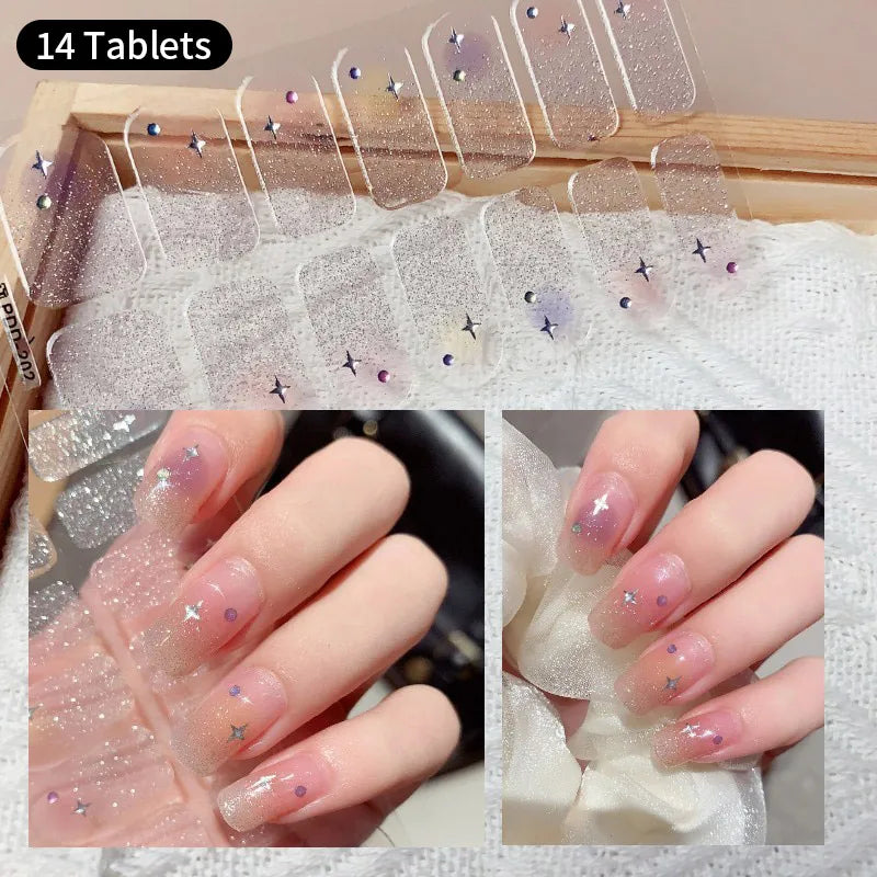 1pc DIY Baking-free Nail Stickers Long-Lasting Solid Color Fresh Flowers Christmas Autumn Nail Strips Patch Full Cover Decal
