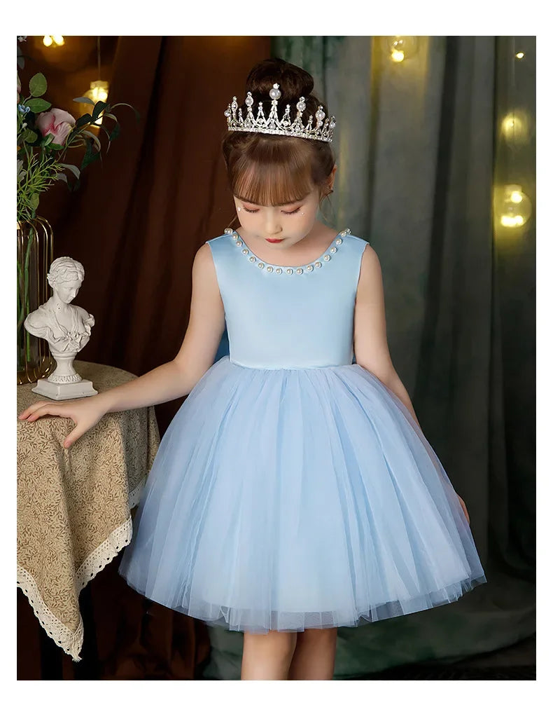 New Girls Princess Dress Summer Tulle Big Bow Girls Wedding Dress Piano Performance Costume Host Costume 2-10 Years Kids Clothes