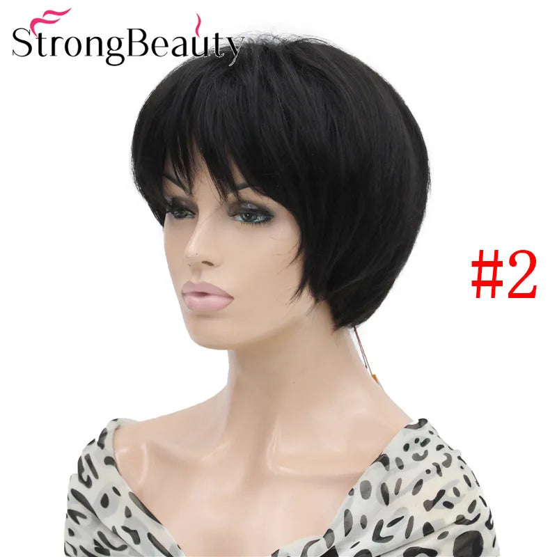 شعر مستعار StrongBeauty قصير ومستقيم من الألياف الصناعية الناعمة للسيدات متوفر بألوان عديدة