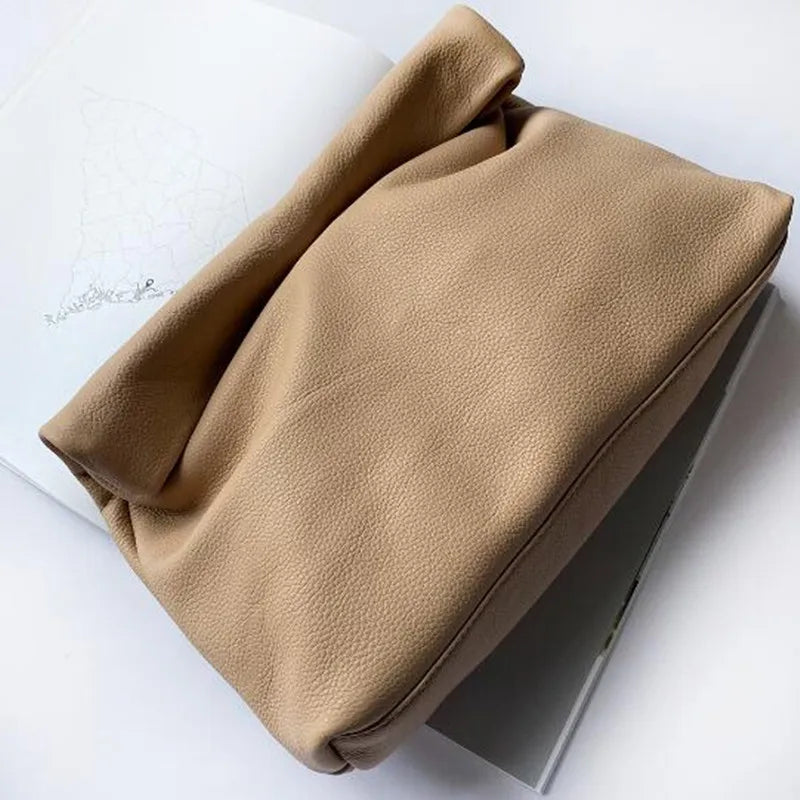 Personality roll-edge leather bag  lazy casual leather soft bag  Phone Women High Quality holding red large bag luxury designer