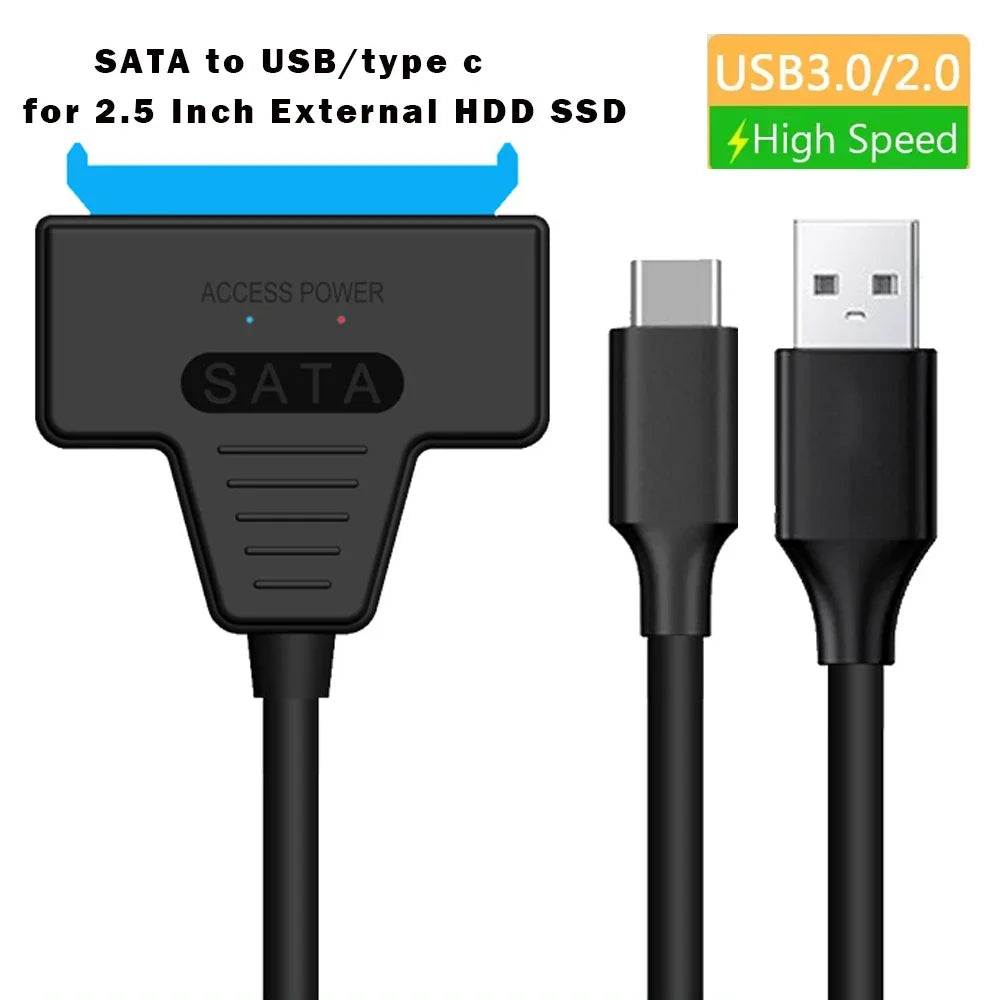 SATA to USB3.0/Type-C Adapter Cable Up To 6 Gbps High Speed Support 2.5 Inch External HDD SSD Hard Drive 22 Pin Sata III Cable