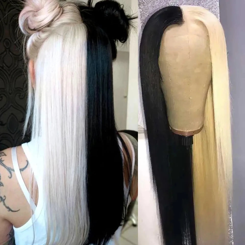 613 Blonde Straight Lace Front Human Hair Wigs Oreo Colored Wig Straight Half Blonde and Half Black Human Hair  Wigs For Women