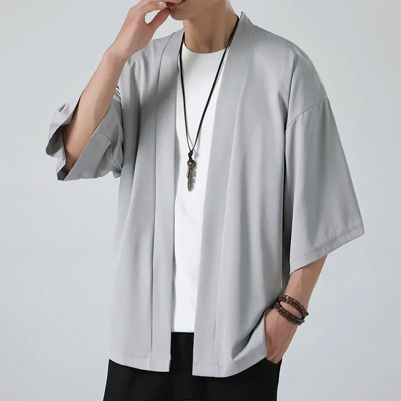 Japanese Costume Shirt Men Summer Kimono Harajuku Style Tops Coat Japan Haori Short Sleeve Traditional Loose Casual Shirt Yukata