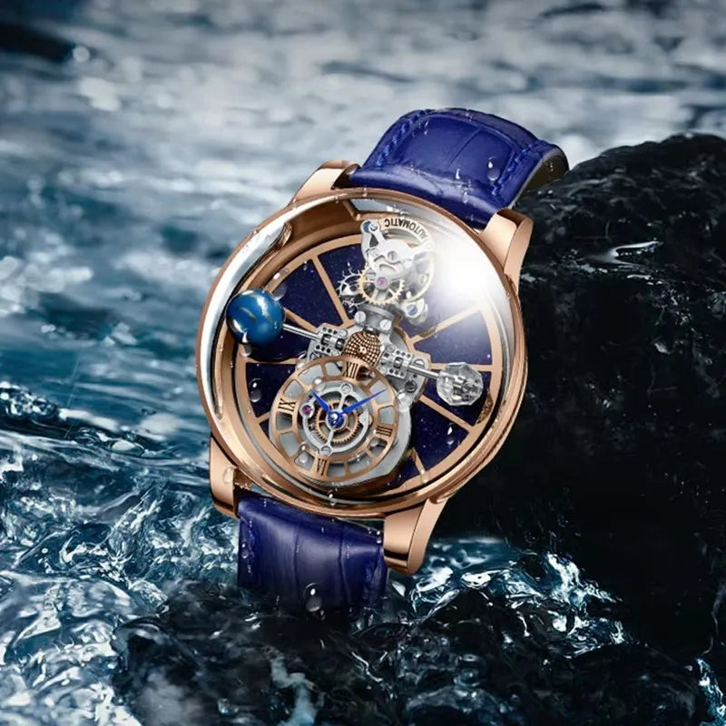 PINDU Design Watches Man Starry Sky Watch For Men Quartz Wristwatches Clock Earth Theme Design Man Watch Celestial Body Series
