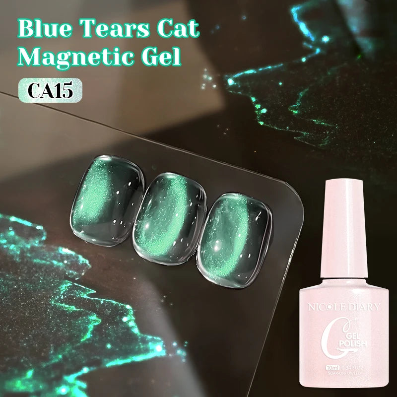 NICOLE DIARY Glass Beads Cat Magnetic Gel Nail Polish Spring Summer Gel Nail Sparkly Gel Varnish Soak off Nail Manicure Art