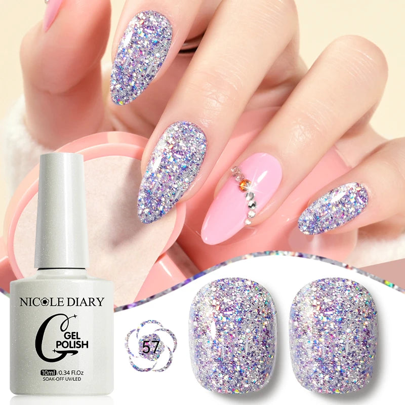 NICOLE DIARY Glass Beads Cat Magnetic Gel Nail Polish Spring Summer Gel Nail Sparkly Gel Varnish Soak off Nail Manicure Art