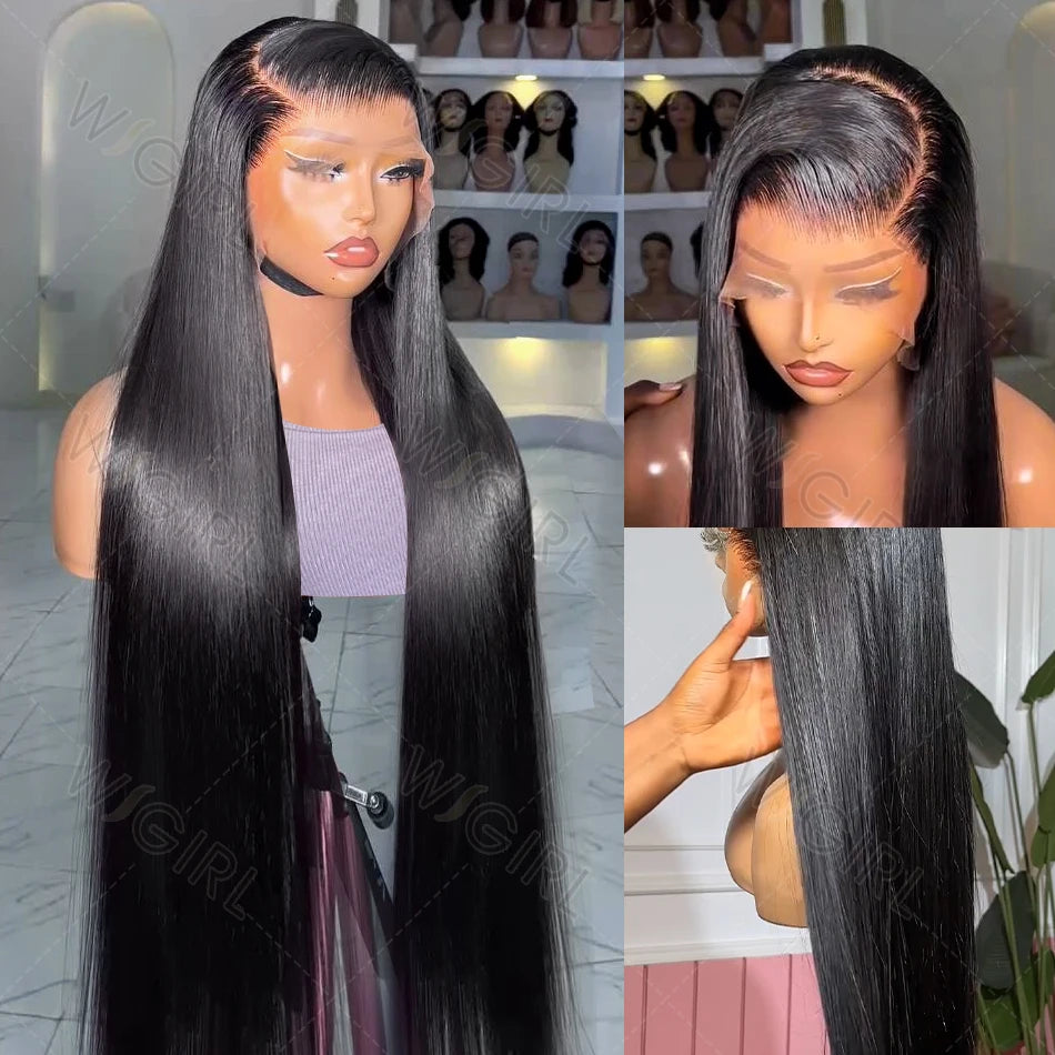 Wigirl HD 30 40 Inch Straight 13x6 Human Hair Lace Frontal Wigs 200% Brazilian Remy PrePlucked 13x4 Lace Front Wig For Women