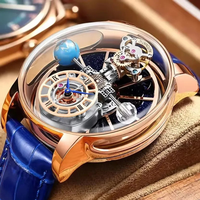 PINDU Design Watches Man Starry Sky Watch For Men Quartz Wristwatches Clock Earth Theme Design Man Watch Celestial Body Series