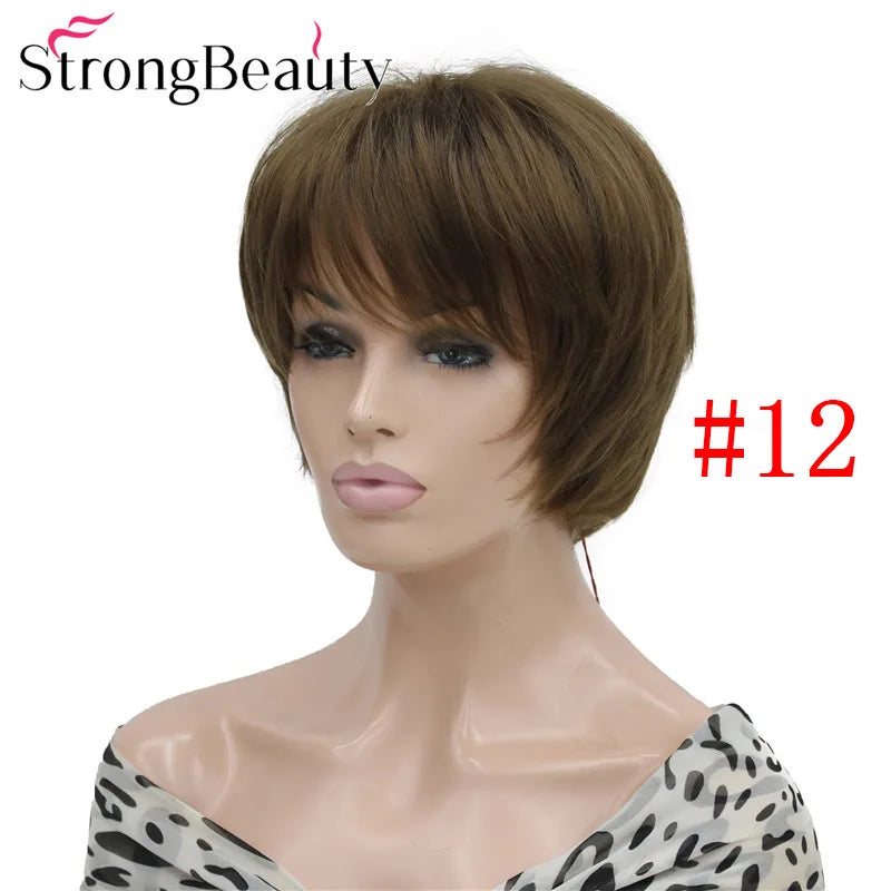 شعر مستعار StrongBeauty قصير ومستقيم من الألياف الصناعية الناعمة للسيدات متوفر بألوان عديدة