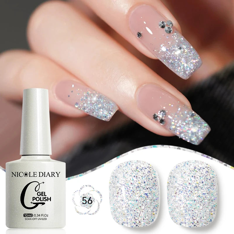NICOLE DIARY Glass Beads Cat Magnetic Gel Nail Polish Spring Summer Gel Nail Sparkly Gel Varnish Soak off Nail Manicure Art