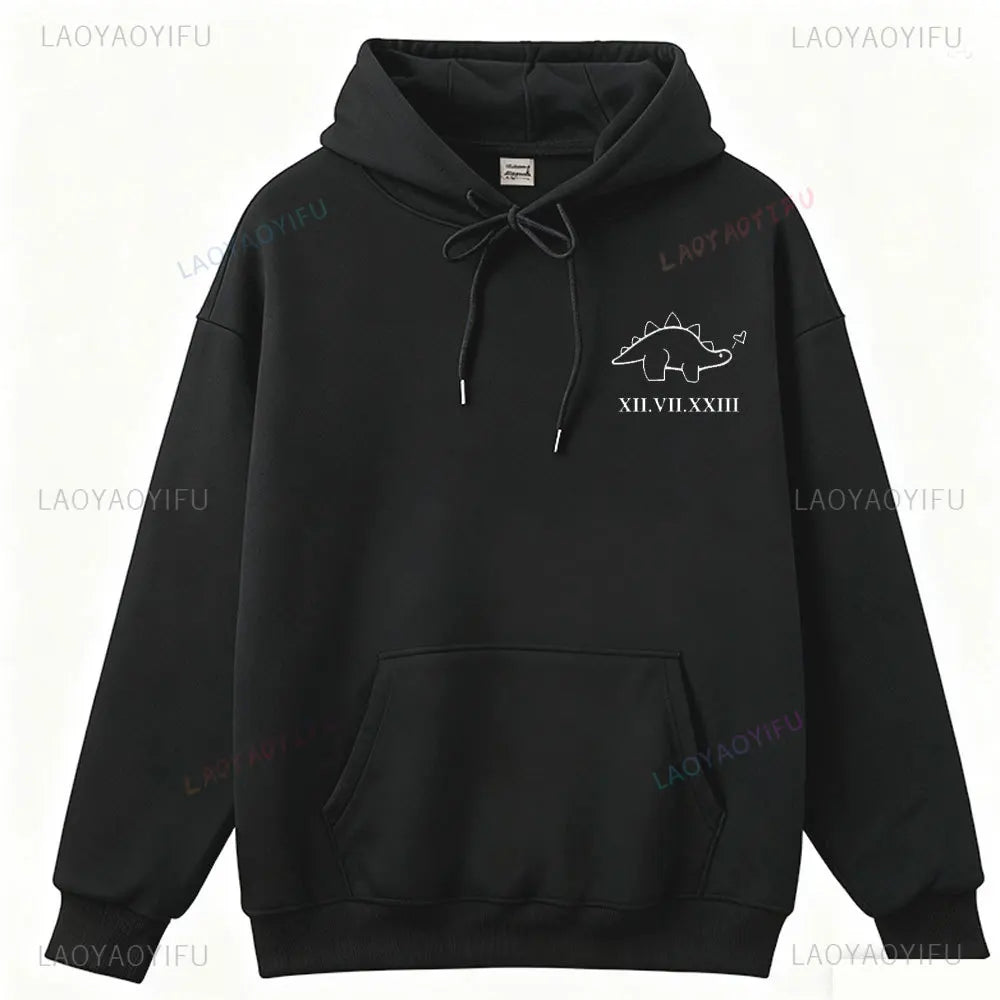 Couples  Hoodies Matching Dino Dinosaur Hoodie Custom Date Roman Numerals Matching Anniversary Gift Women Men Tops Long Sleeve