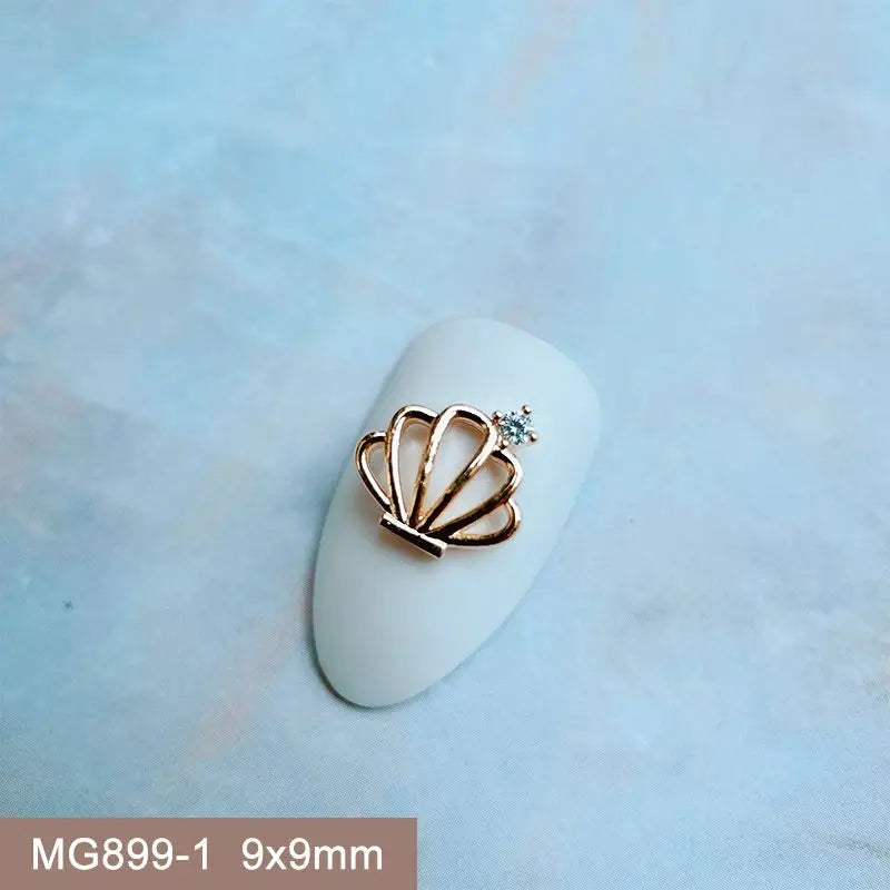 10pcs Summer Shell Starfish Cherry Zircon Crystals Metal Nails Jewelry Decorations Nail Art Accessories Charms Parts Supplies