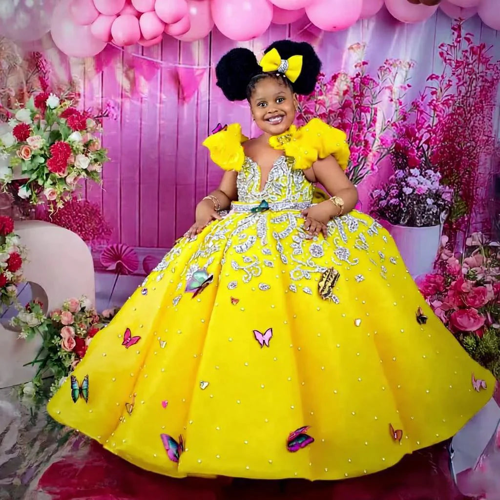 Luxury Beading Flower Girl Dresses Princess Hot Pink Customized Ball Gown Baby Girls First Birthday Party Pageant Dress