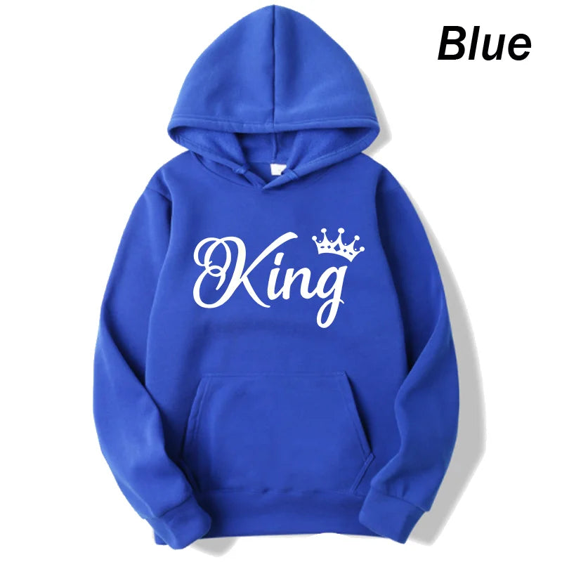 Women And Men Couple Hoodies Long Sleeved Hoodies King And Queen Printed Lover Hooded Sweatershirt Couple Hoodies
