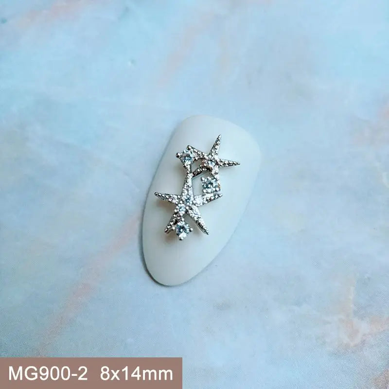 10pcs Summer Shell Starfish Cherry Zircon Crystals Metal Nails Jewelry Decorations Nail Art Accessories Charms Parts Supplies