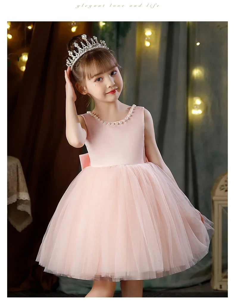New Girls Princess Dress Summer Tulle Big Bow Girls Wedding Dress Piano Performance Costume Host Costume 2-10 Years Kids Clothes