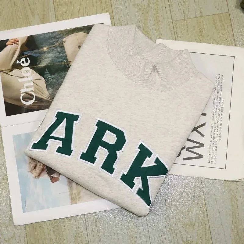 autumn winter Women's Pullover Hooded Sweatshirt with Letter Print and Zipper Closure