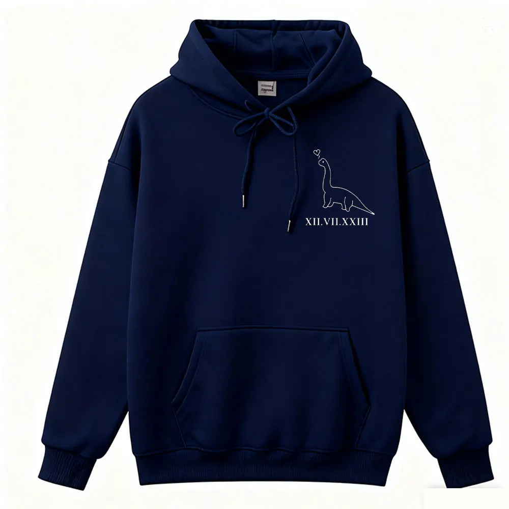 Couples  Hoodies Matching Dino Dinosaur Hoodie Custom Date Roman Numerals Matching Anniversary Gift Women Men Tops Long Sleeve