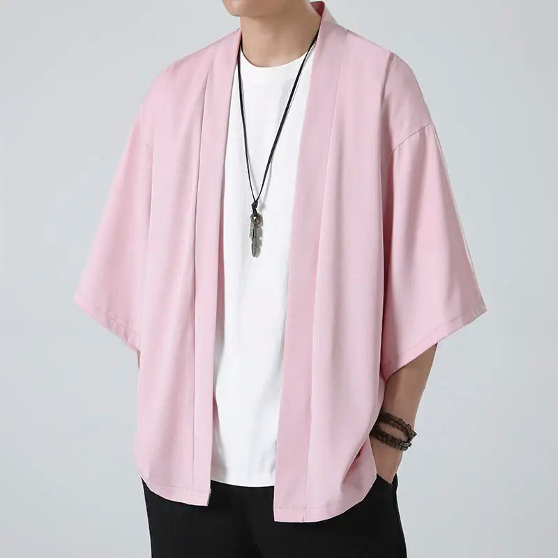 Japanese Costume Shirt Men Summer Kimono Harajuku Style Tops Coat Japan Haori Short Sleeve Traditional Loose Casual Shirt Yukata