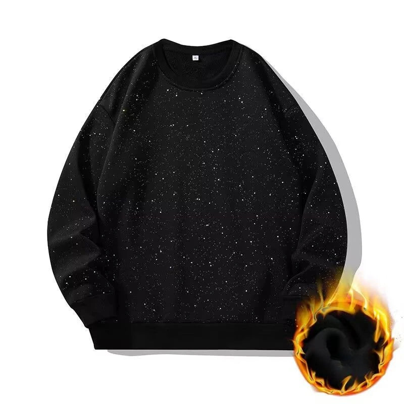 Sequined Hoody Korean Streetwear Men Sweatshirts Plus Fleece New Winter American Style Chic Solid Loose Pockets Fashion Hoodies
