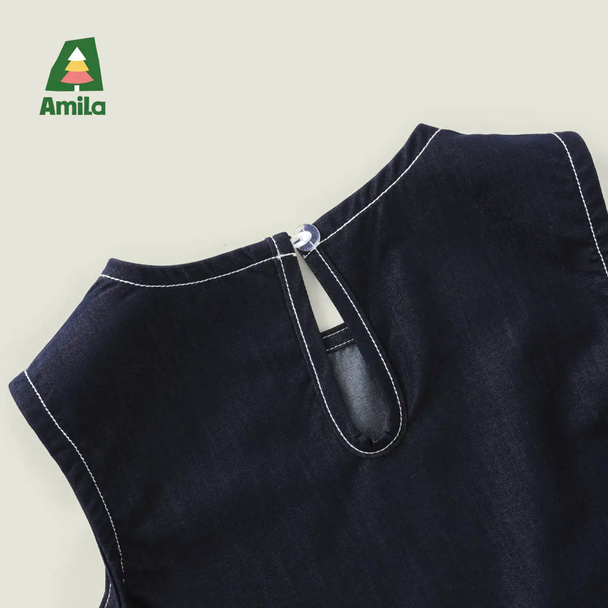 Amila 2026 Girls Summer Set Navy Blue Top Wide Pants 2025 Fashion Heart Embroidery Ruffle Casual Trendy Kids Outfit Sleeveless