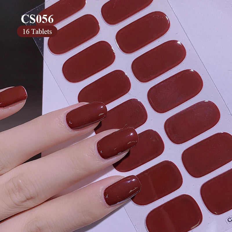 1pc DIY Baking-free Nail Stickers Long-Lasting Solid Color Fresh Flowers Christmas Autumn Nail Strips Patch Full Cover Decal