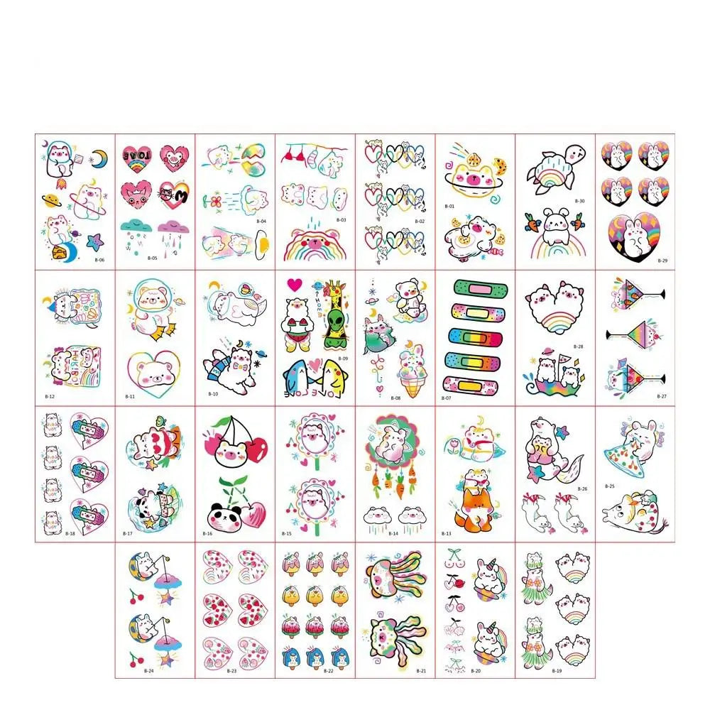 30Pcs/set Ins Series Colorful Rainbow Expression Tattoo Sticker Face Hand Lovely Body Art Fake Tatoo Temporary Waterproof Taty