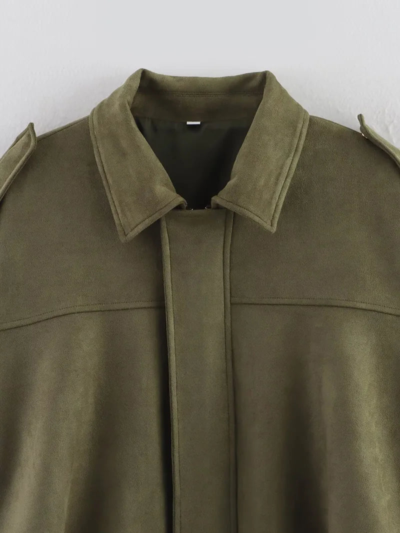 Women's Bomber Jackets Coats Fashion Turn-down Collar Long Sleeve Loose Coats Vintage Female Outerwear Chic Tops
