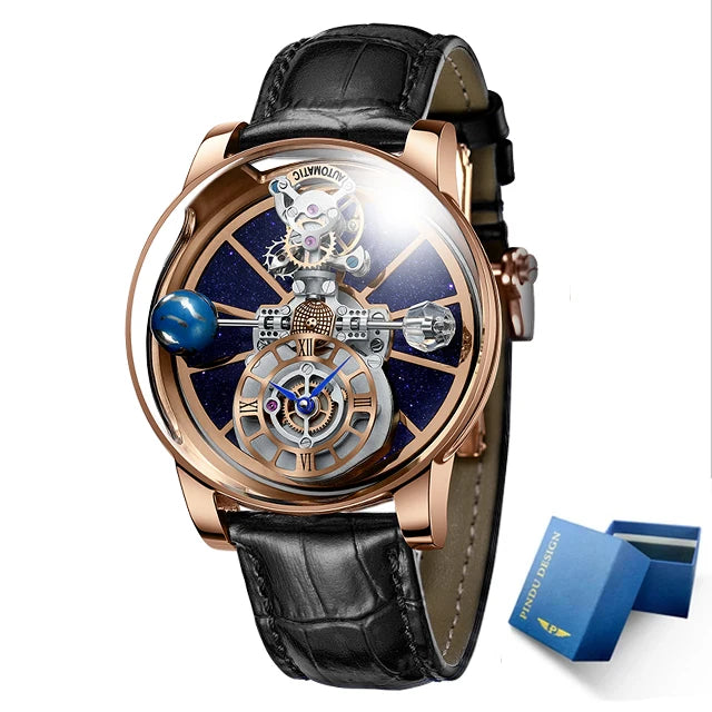 PINDU Design Watches Man Starry Sky Watch For Men Quartz Wristwatches Clock Earth Theme Design Man Watch Celestial Body Series