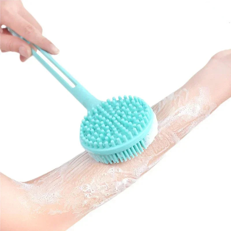 Double-Sided Shower Body Brush Silicone Long Handle Bathroom Wash Brush Bathing Massages Back Body Exfoliating Brush 1pc